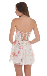 Sequin Floral Strapless Dress in White